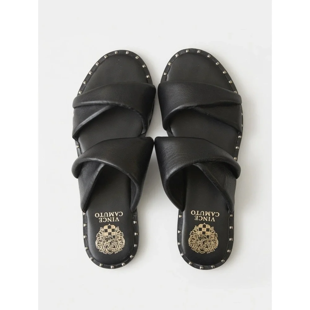 Vince Camuto Women's 6.5 Black Leather Studded Slide Sandals Slip On